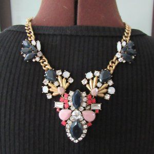 VINTAGE SIGNED J. CREW RHINESTONE ART DECO NECKLACE.  LENGTH 21 INCHES.